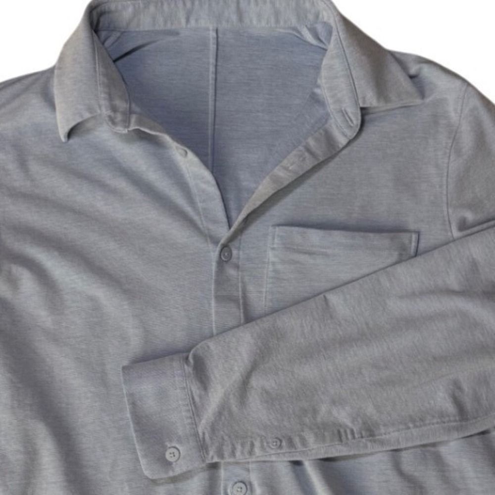 Lululemon Commission Shirt Mens L/XL Blue Long Sleeve Button Front Performance - Picture 2 of 9